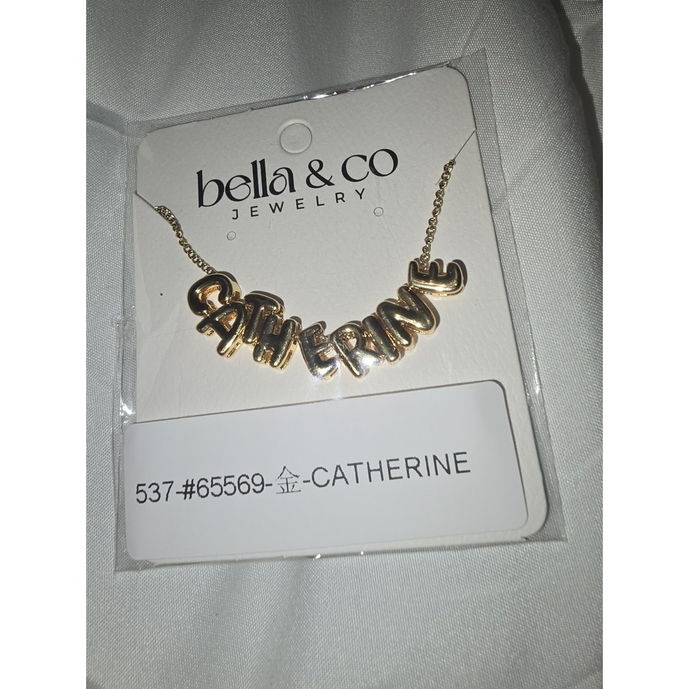 "CATHERINE"   Bubble Letter Name Necklace Gold Plated NWT Brand BELLA &CO